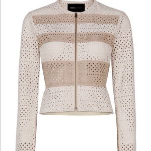 BCBG Dollce Color-blocked Faux-suede Peplum Jacket